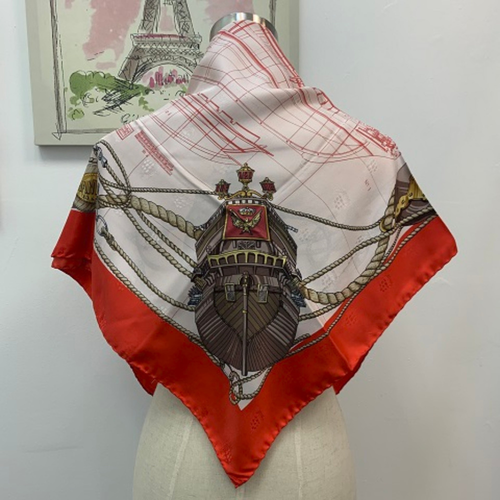 Mantero Hand-Rolled Silk Ship Print Dress Scarf